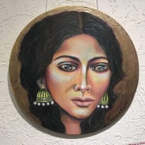 Hand-painted mixed-media on canvas. Realistic Indian art. A round, unframed, original fine art portrait. Rich decorative wall painting.