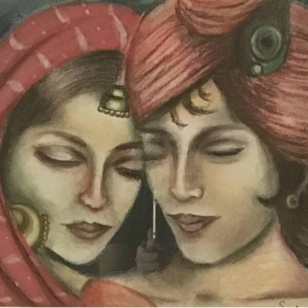 Mixed media on paper art in vibrant colours. Original, mythological Indian art. Glass frame. Limited edition art. Hand painted.