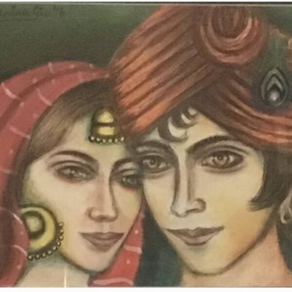 Mixed media on paper art in vibrant colours. Original, mythological Indian art. Glass frame. Limited edition art. Hand painted.