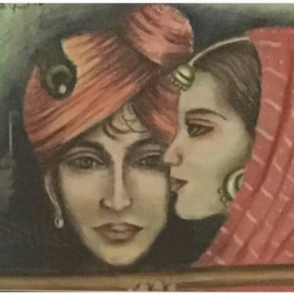 Mixed media on paper art in vibrant colours. Original, mythological Indian art. Glass frame. Limited edition art. Hand painted.