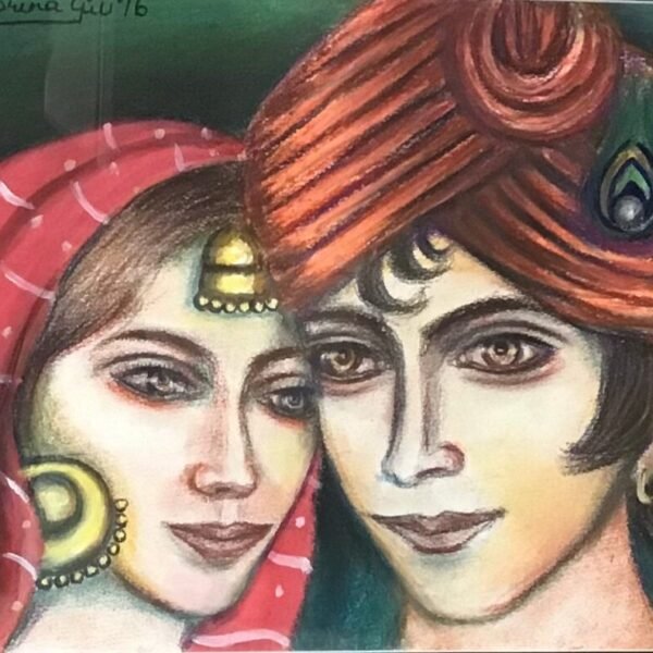 Mixed media on paper art in vibrant colours. Original, mythological Indian art. Glass frame. Limited edition art. Hand painted.