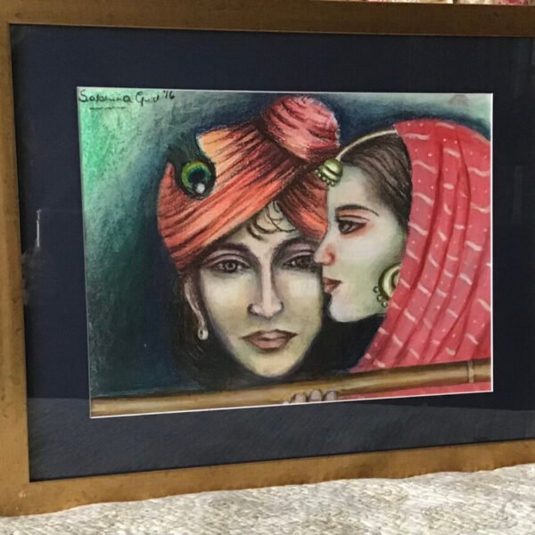 Mixed media on paper art in vibrant colours. Original, mythological Indian art. Glass frame. Limited edition art. Hand painted.