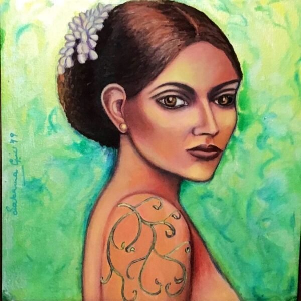 Nude portrait custom . Female face art on a metallic marble art background. Mixed media on canvas. Beautiful canvas art. Original painting.