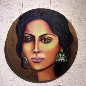 Classic portrait. Indian painting on canvas board. Mixed-Media on canvas. Gallery wall set, above the bed decor. Roop-2 by Sabrina Gill