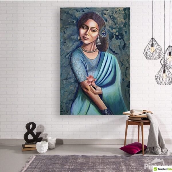 Light blue wall art, acrylic pour painting on canvas, living room decor, Indian painting. Blue by Sabrina Gill. Beautiful canvas art.
