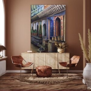 Indian wall decor. Beautiful canvas art. Large acrylic painting. City art. Alleyways Of India 1 by Sabrina Gill