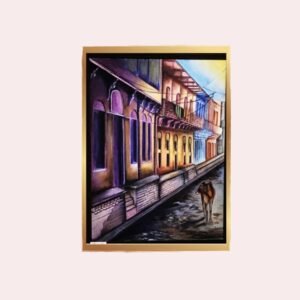 Original Indian painting of an Indian city. Large canvas art in acrylic. Beautiful canvas art. Alleyways Of India-3 by Sabrina Gill.