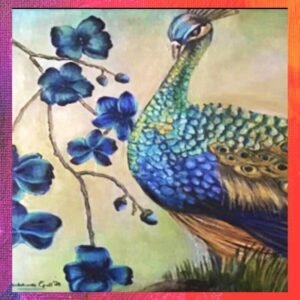 Indian wall decor. Original bird painting. Light blue wall art. Metallic painting. Acrylic on canvas board. Bird painting by Sabrina Gill