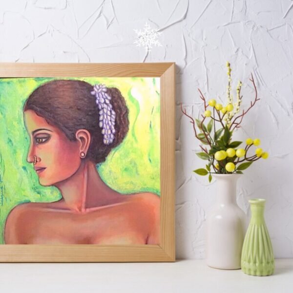 Nude portrait custom. Female face art on a metallic marble art background. Mixed media painting. Beautiful canvas art. Original painting.