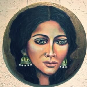 Classic portrait. Indian painting on canvas board. Mixed-Media on canvas. Gallery wall set, above the bed decor. Roop-1 by Sabrina Gill